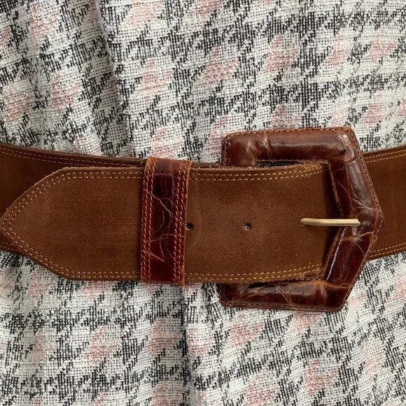 Vintage Belt Dark brown women's belt Suede leather wide belt size S - Picture 4 of 7